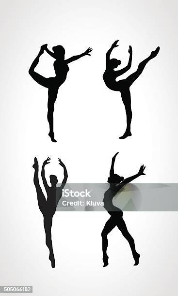 Silhouettes Of Gymnastic Girls Art Gymnastics Vector Set Stock Illustration - Download Image Now