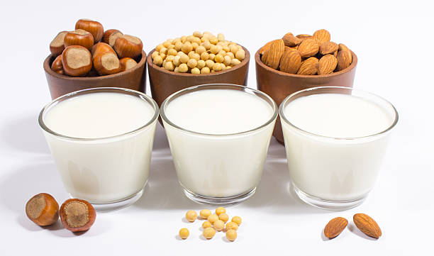 Different vegan milk - vegan drink. stock photo