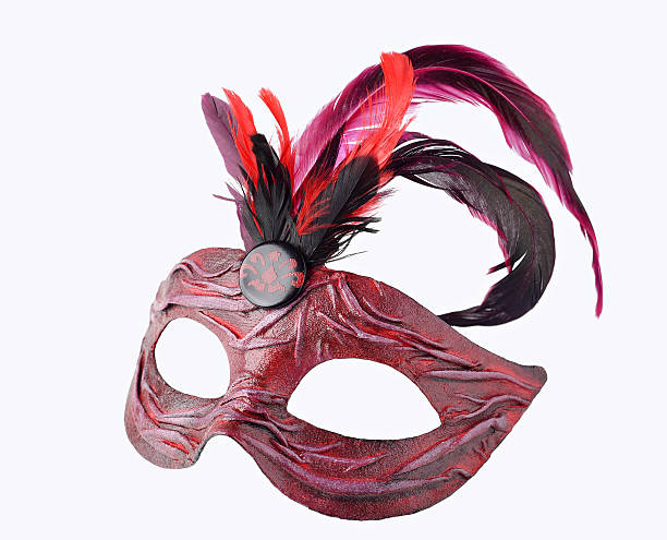 istock Venetian red Carnival half mask with feathers, isolated on white 505066582
