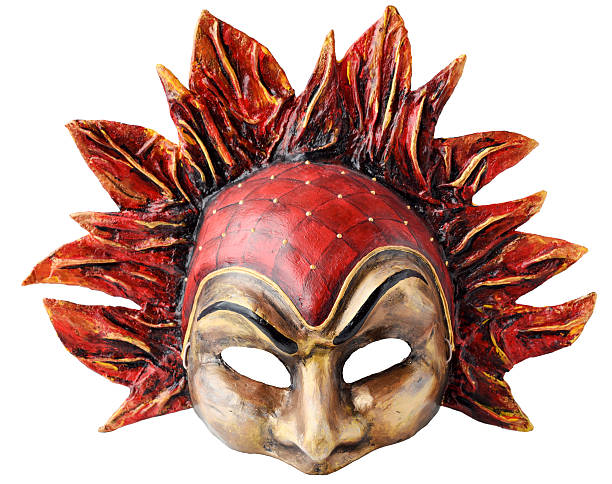 innenseite und karneval maske verkörpert das element feuer isoliert - carnival mardi gras masqué costume stock-fotos und bilder