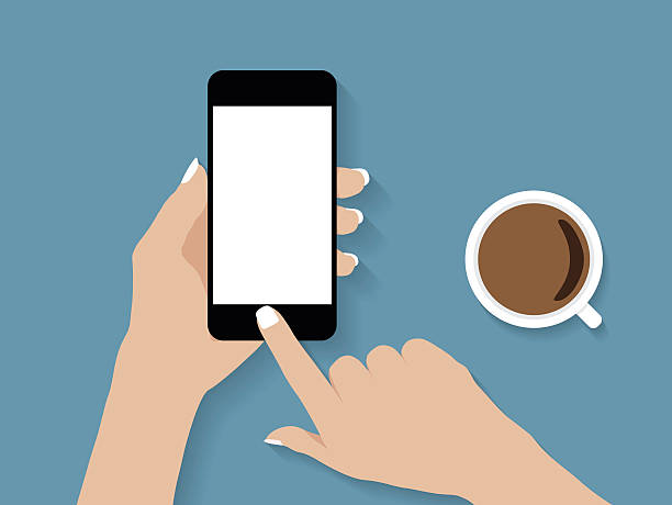 Hand Holding And Touch Phone Vector Design Stock Illustration - Download  Image Now - Telephone, Coffee - Drink, Cartoon - iStock