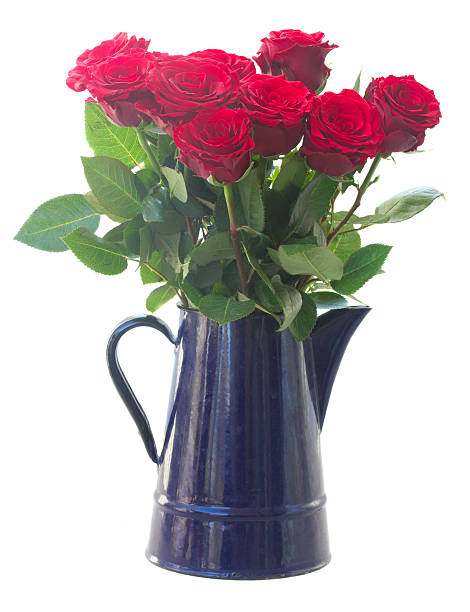 istock red roses in blue pot 505069122