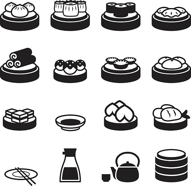 ilustrações, clipart, desenhos animados e ícones de comida japonesa dim sum & símbolos - bread food basket sweet bun