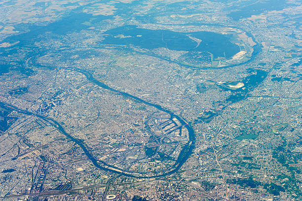 aerial photo of Paris, France aerial photo of Paris, France ile de france stock pictures, royalty-free photos & images
