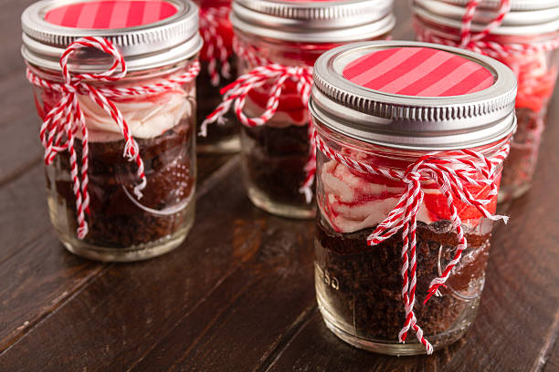 Chocolate Peppermint Cupcakes in a Jar stock photo