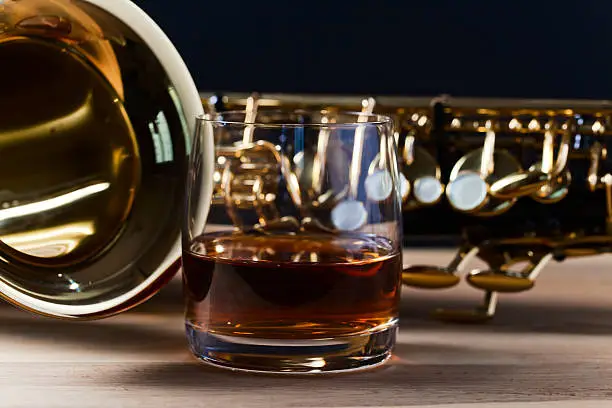 Photo of Saxophone and whiskey