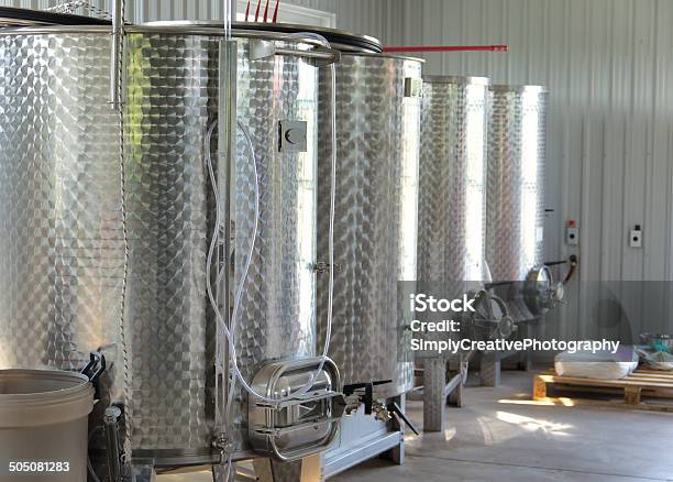 Stainless Tanks In New Winery Stock Photo - Download Image Now - Ontario - Canada, Winery, Fermenting