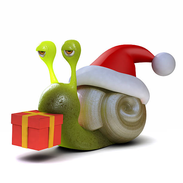 istock 3d Snail dressed as Santa carrying a Christmas gift 505083721