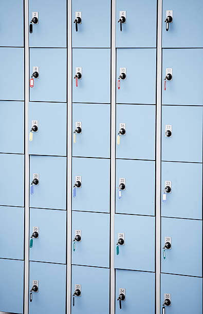 istock closeup blue deposite boxes with keys. left luggage 505084985