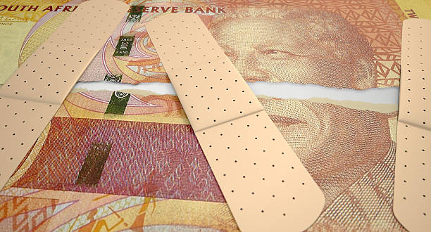 nursed rasgado rand sudafricano - adhesive bandage currency finance repairing fotografías e imágenes de stock