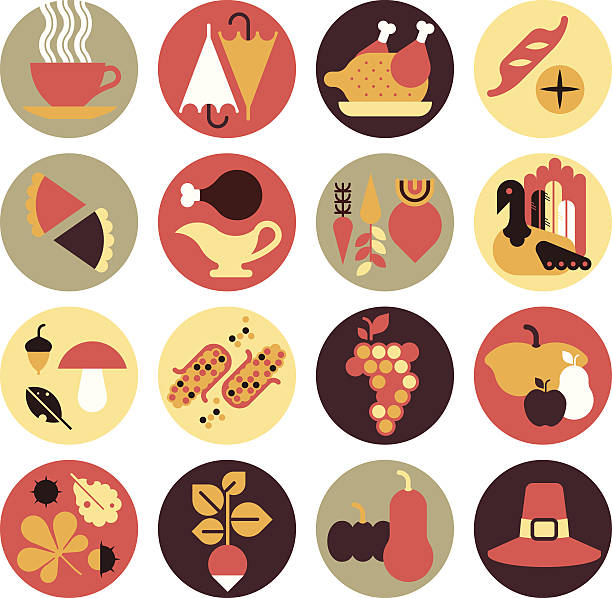 Zestaw ikon z łączących Świąteczny obiad. – artystyczna grafika wektorowa