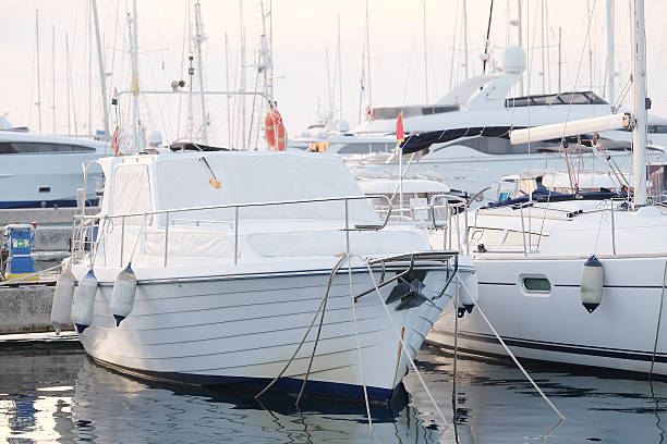 istock White boats on the berth 505093114