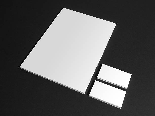 istock Blank stationery template with business cards on dark 505093688