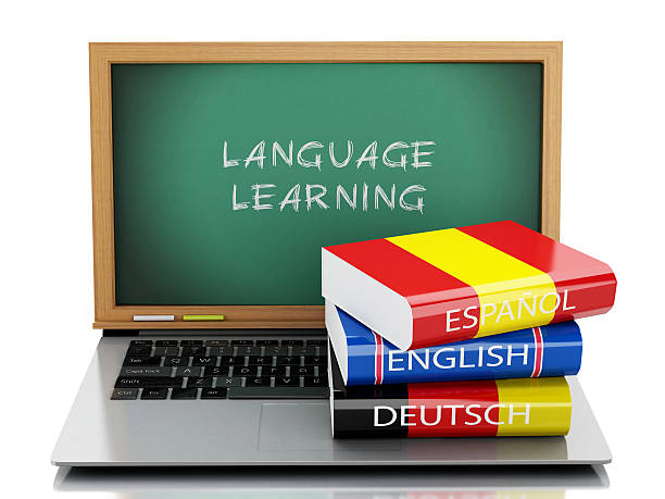 istock 3d Laptop with chalkboard and Dictionaries. 505096116
