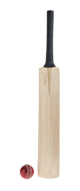 istock Wooden Cricket bat and ball on a white background 505097876