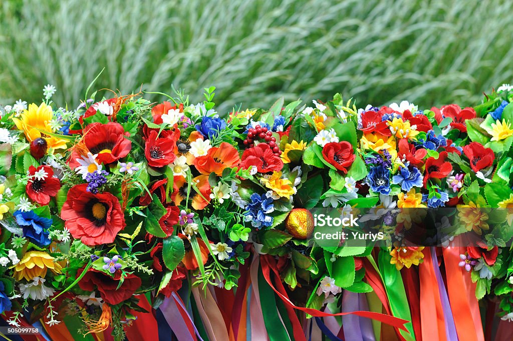 sets of Ukrainian traditional wreaths sets of Ukrainian traditional wreaths against the leaves background Ukraine Stock Photo