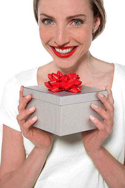istock Happy woman with gift box 505100510