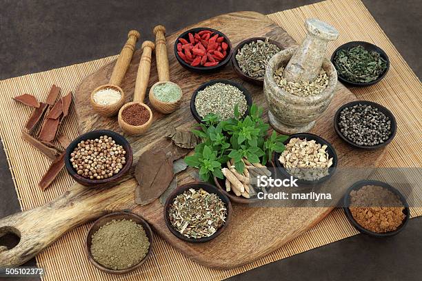 Herbs And Spices For Mens Health Stock Photo - Download Image Now - Ayurveda, Herbal Medicine, Herb