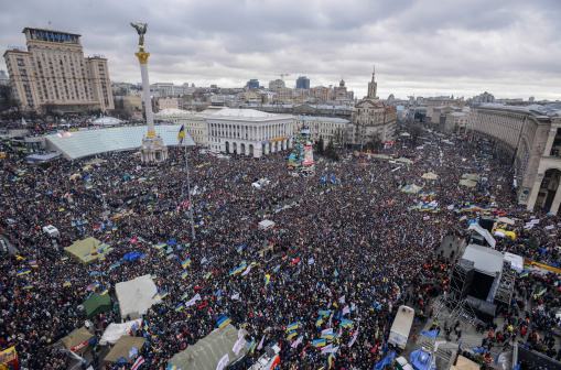 Kiev, Ukraine - December 08, 2013: A general view of the pro-European protesters rallying on Independence Square in Kiev, Ukraine.