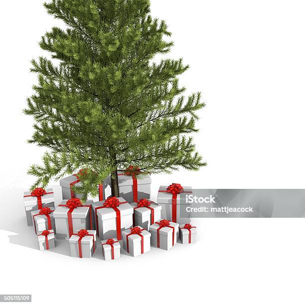 Árbol De Navidad Y Regalos Foto de stock y más banco de imágenes de Abeto - Abeto, Blanco - Color, Caja