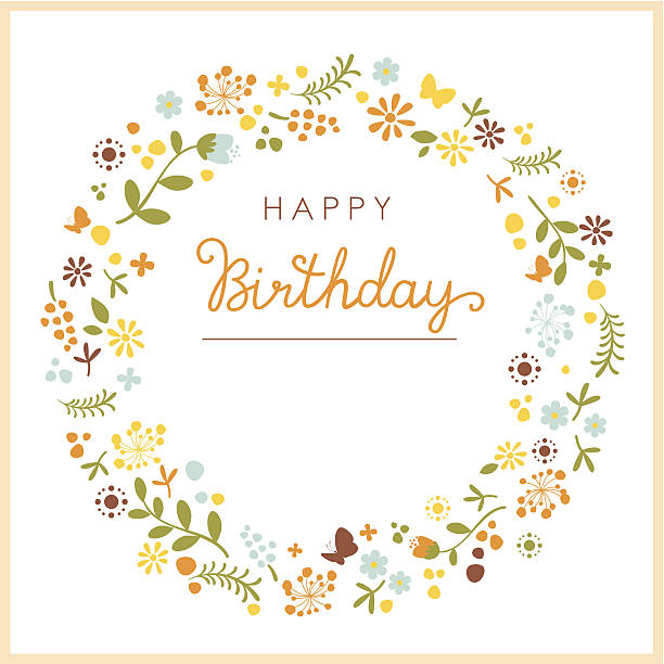 Feliz cumpleaños orange corona de tarjeta floral - ilustración de arte vectorial
