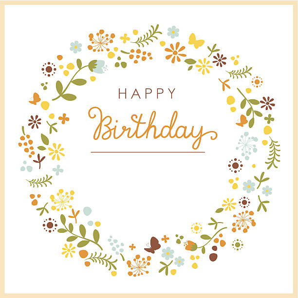 illustrations, cliparts, dessins animés et icônes de joyeux anniversaire carte orange couronne de fleurs - single flower flower marguerite white background