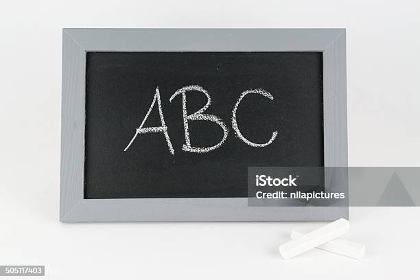 Table Abc And Chalk Stock Photo - Download Image Now - Alphabet, Chalk - Art Equipment, Gray Color