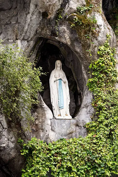 Pilgrims from all over the world, including many people with disabilities in the hope of a miraculous healing come to outdoor Mass at Shrine in Lourdes