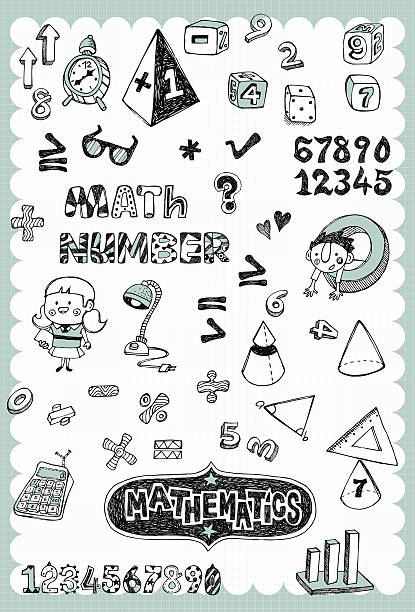 Mathematics Vintage illustration with mathematics related words in hand drawn style and how to draw a school building clip art stock illustrations