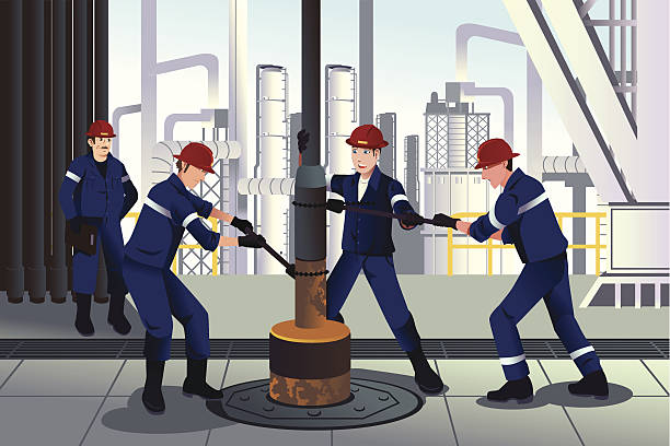 Oil and gas workers A vector illustration of Oil and gas workers natural gas pipeline clip art stock illustrations