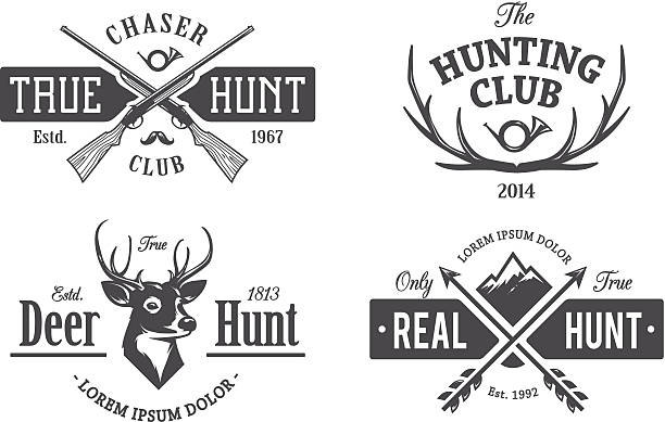 Vintage Hunting Emblems Vector set of vintage hunting emblems. hunting stock illustrations