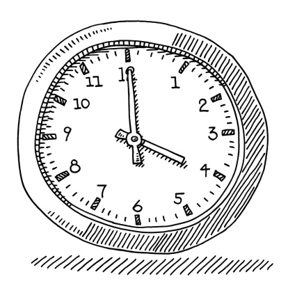 Hand-drawn vector drawing of an Office Clock, Instrument of Time. Black-and-White sketch on a transparent background (.eps-file). Included files are EPS (v10) and Hi-Res JPG.