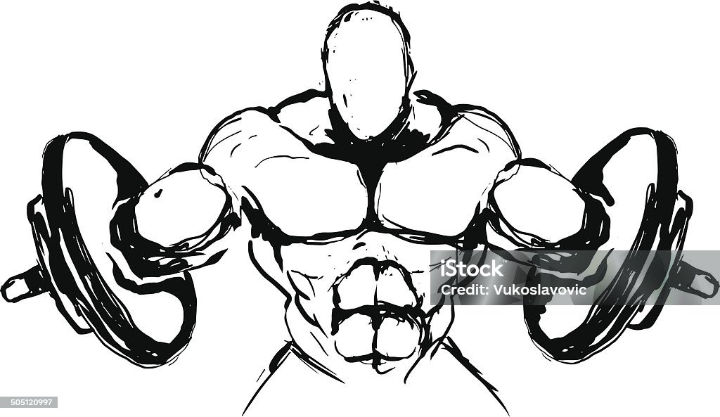 Power lifting sketch concept. Power lifting sketch concept showing strong men that have weights as extension for his arms.  Vector illustration. Body Building stock vector