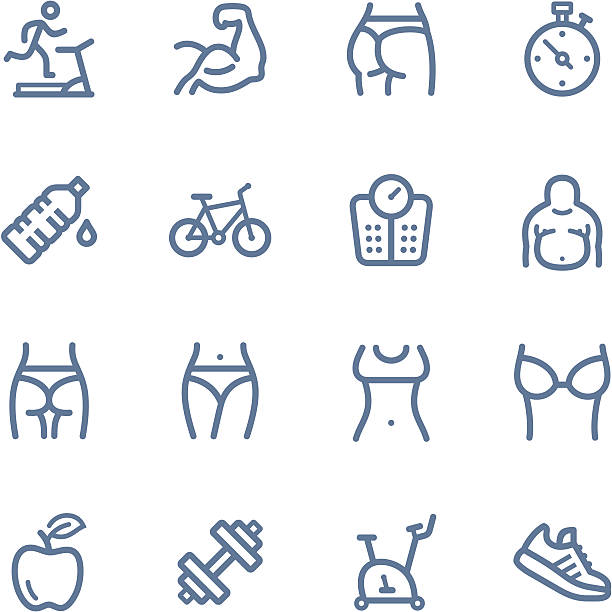 Fitness line icons Vector Line icons set. One icon consists of a single object. Files included: Vector EPS 8, HD JPEG 3000 x 3000 px chest torso stock illustrations