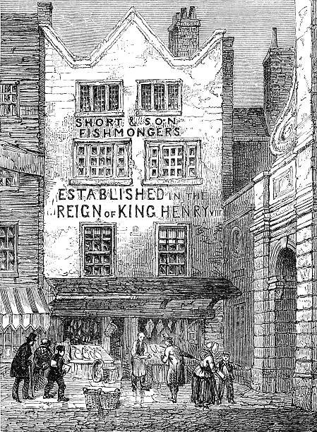 istock The old fish shop by Temple Bar, London, 1846 (illustration) 505121733