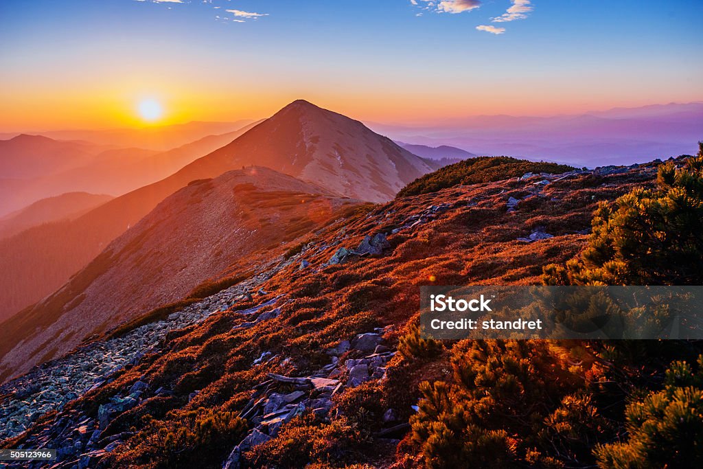 magic sunset in the mountains of Ukraine Autumn Stock Photo