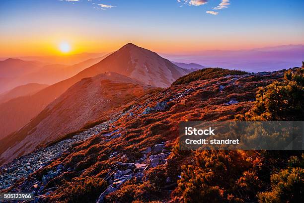 Magic Sunset In The Mountains Of Ukraine Stock Photo - Download Image Now - Autumn, Beauty In Nature, Blue