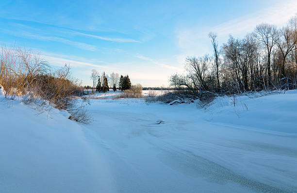 istock Winter landscape with frozen river 505124106