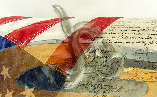 istock Declaration of Independence with old rifle  image lightly over it 505125640