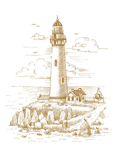 illustrations, cliparts, dessins animés et icônes de phare sur la côte, réalisées à la main - sea storm lighthouse rough