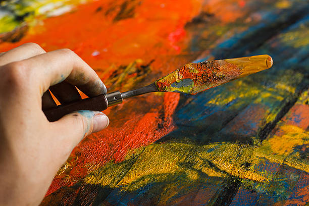 istock Abstract painted canvas. Oil paints on a palette. Colorful background. 505132472
