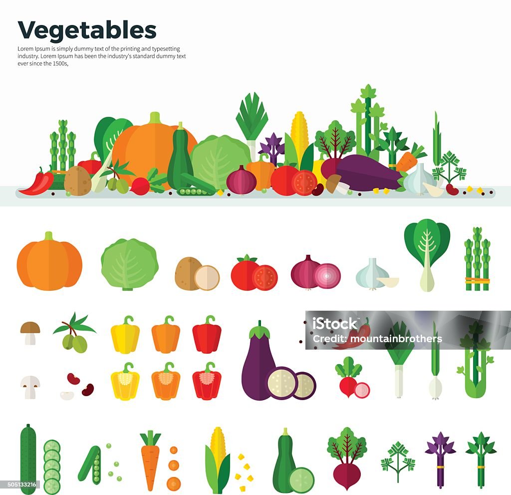 Banner Icons of Vegetables Healthy Food Concept of healthy food. Banner and isolated icons of vegetables on white background in flat design. Carrot, pumpkin, onion, tomato, mushroom. For web, applications, banners, brochures, covers Celery stock vector