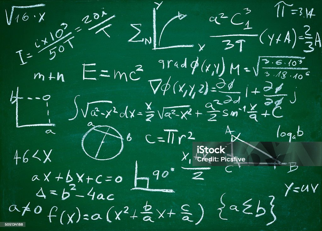 math formulas on school blackboard education close up of math formulas on a blackboardclose up of math formulas on a blackboard Algebra Stock Photo