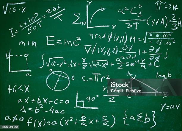 Math Formulas On School Blackboard Education Stock Photo - Download Image Now - Algebra, Backgrounds, Chalkboard - Visual Aid