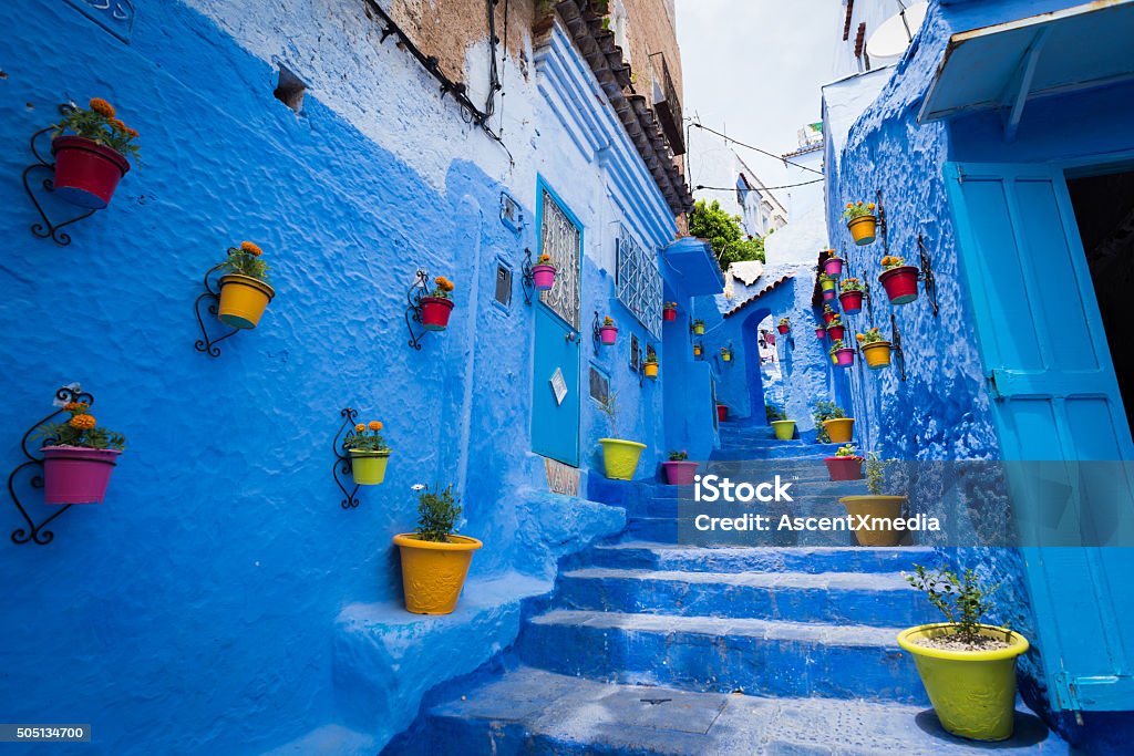 Alleyway in Chefchaouen, Morocoo Morocco Stock Photo