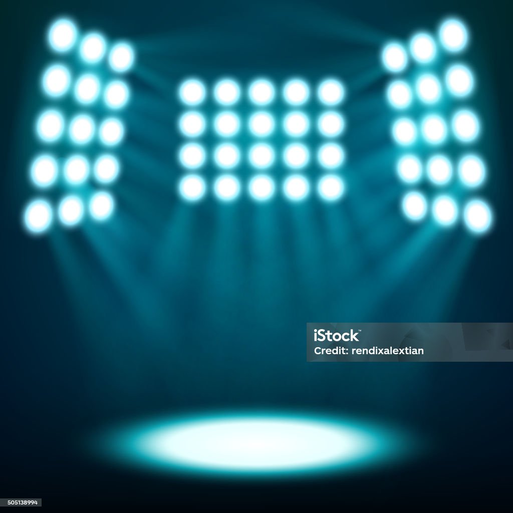 Bright stadium spotlights on dark blue background Vector Illustration Of Bright stadium spotlights on dark blue background Spotlight stock vector