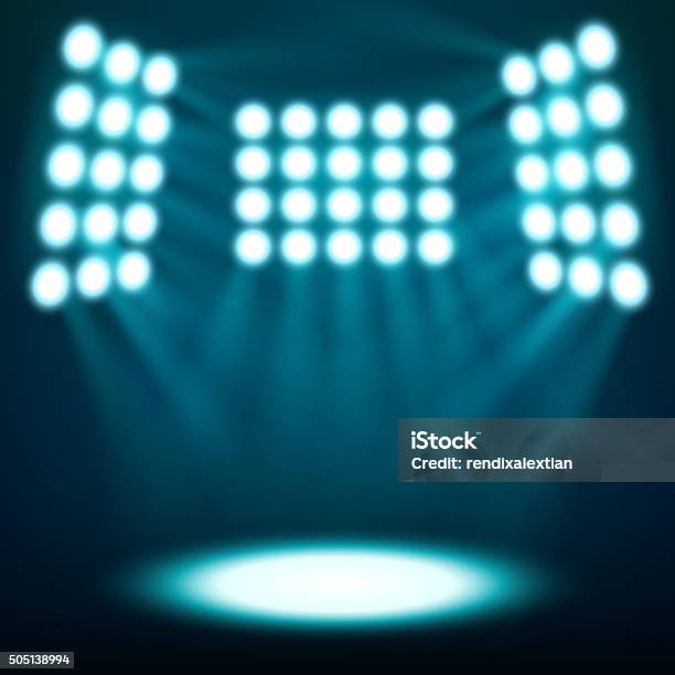 Bright Stadium Spotlights On Dark Blue Background Stock Illustration - Download Image Now - Spotlight, Abstract, Art