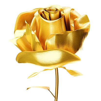 golden rose 3d isolated on white background