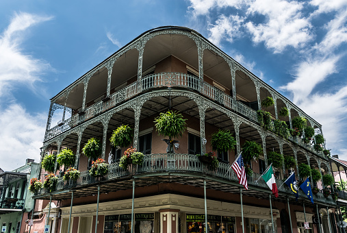 New Orleans, LA USA - June 1, 2015: New Orleans French Quarter Wrought Iron Architecture