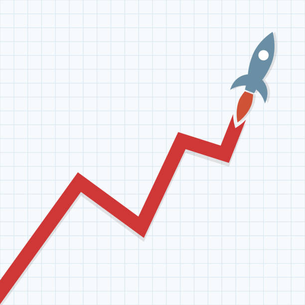 ilustrações de stock, clip art, desenhos animados e ícones de foguete de lucro - investment finance frequency blue